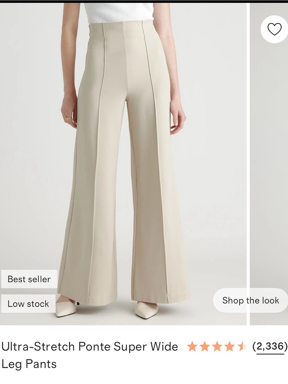 Quince Ultra-Stretch Ponte Super Wide Leg Pants Ecru M